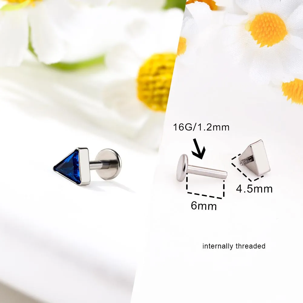 16G Titanium Internally Threaded Crystal CZ Triangle Cartilage Stud Collection