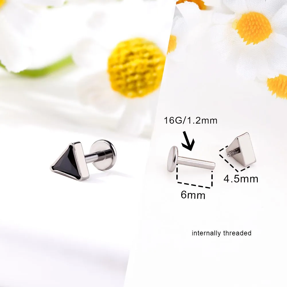 16G Titanium Internally Threaded Crystal CZ Triangle Cartilage Stud Collection