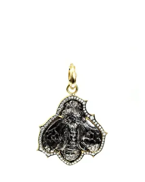 18k Gold Silver and Round Brilliant Cut Diamond Calcite Bee Pendant