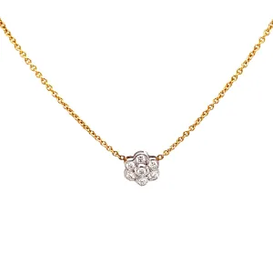 18k White Gold and Yellow Gold Diamond Flower Pendant