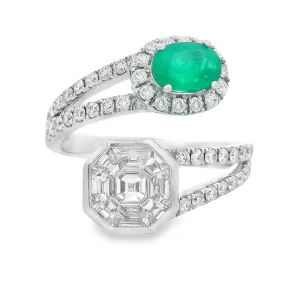 18k White Gold Diamond and Emerald Bypass Ring