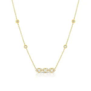 18K Yellow Gold Diamond 3 Hexagon Bar Pendant Necklace