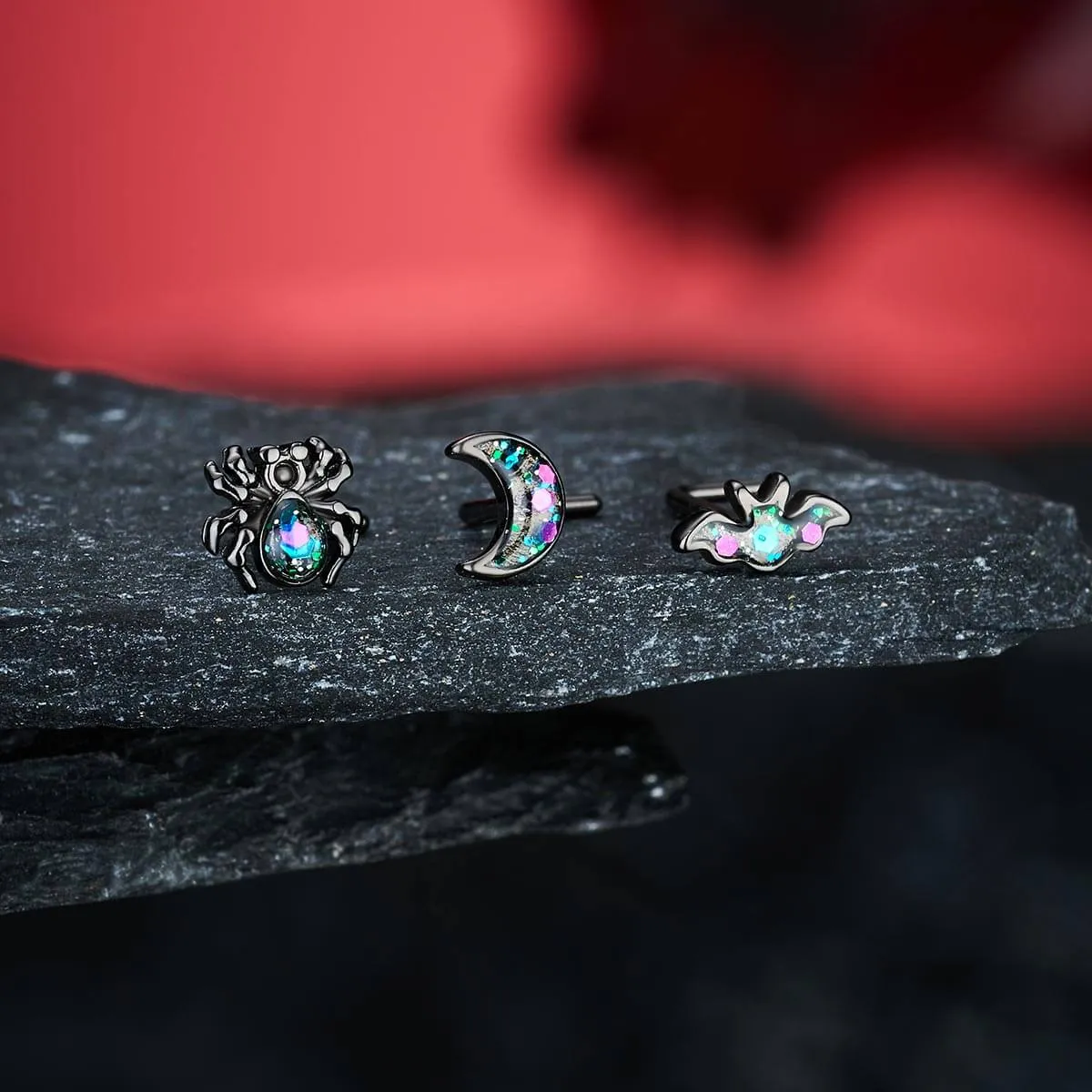 20G 3PCS Spider/Moon/Bat L-Shaped Nostril Studs Set