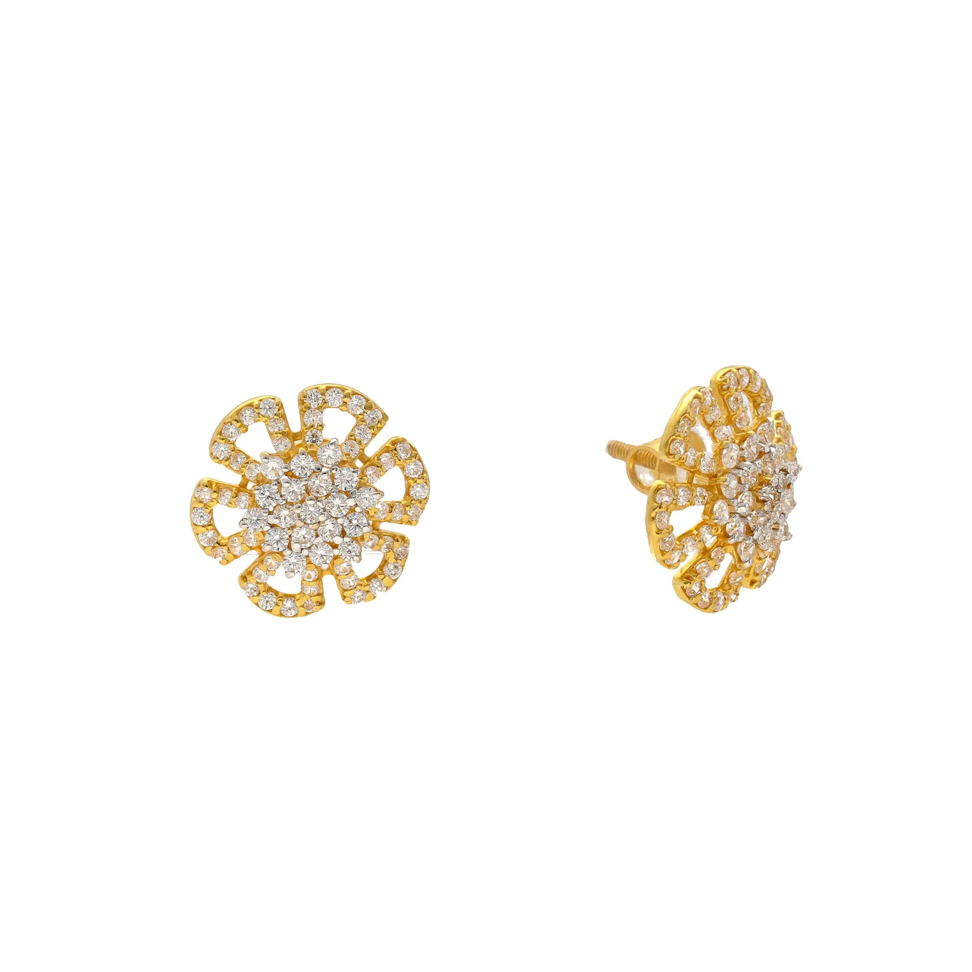 22K Yellow Gold & CZ Square Stud Earrings (4.4gm)