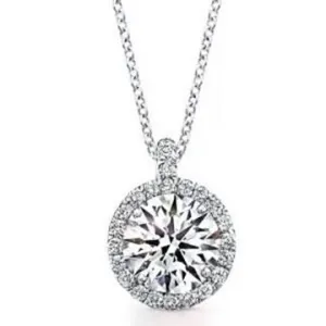 2.30 Carat Round Brilliant Cut White Gold Diamond Halo Pendant