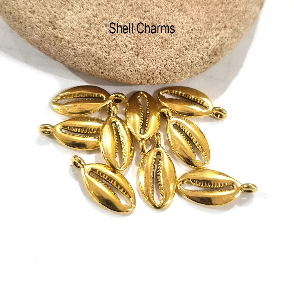 25pcs Shell Metal Golden charms for jewelry making in size about 9x17mm, gold plated shell charms, jewelry making, shell charms, DIY jewelry, beach jewelry, ocean-inspired charms