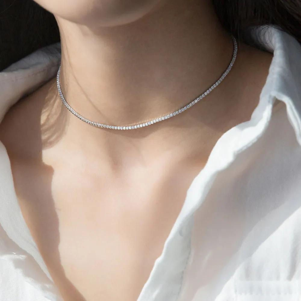 2MM ROUND CUT TENNIS ADJUSTABLE CHOKER NECKLACE WITH WHITE STONES