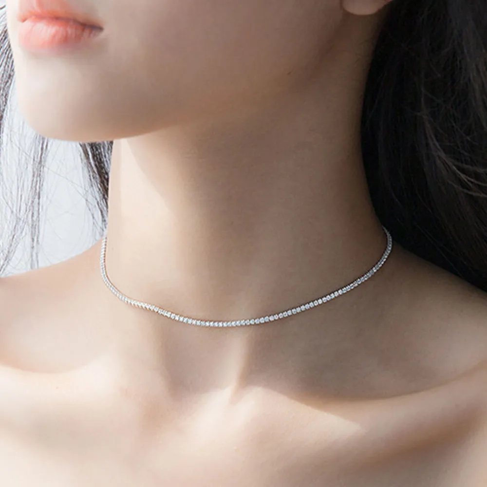 2MM ROUND CUT TENNIS ADJUSTABLE CHOKER NECKLACE WITH WHITE STONES