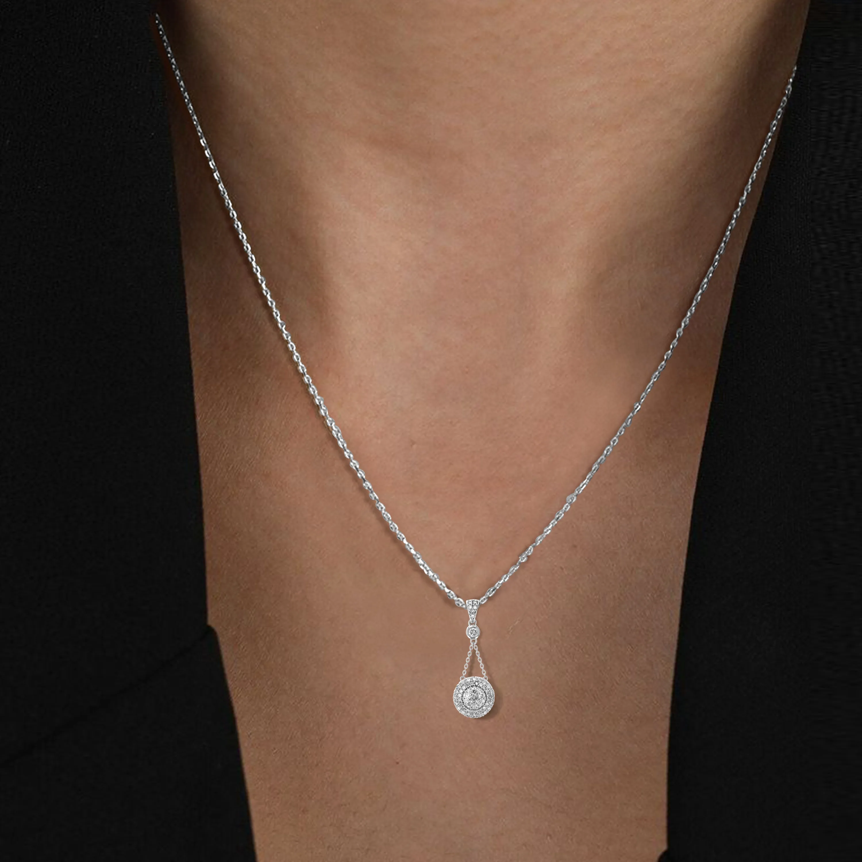 3/4 cttw Lab Grown Diamond Tear Drop Pendant Necklaces in Silver