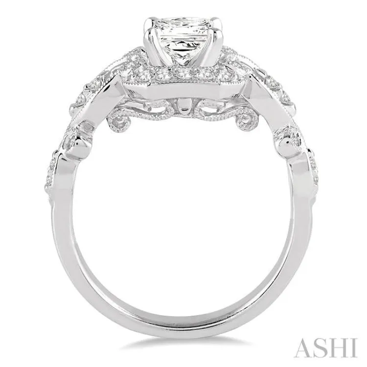 3/4 Ctw Diamond Engagement Ring with 1/2 Ct Princess Cut Center Stone in 14K White Gold