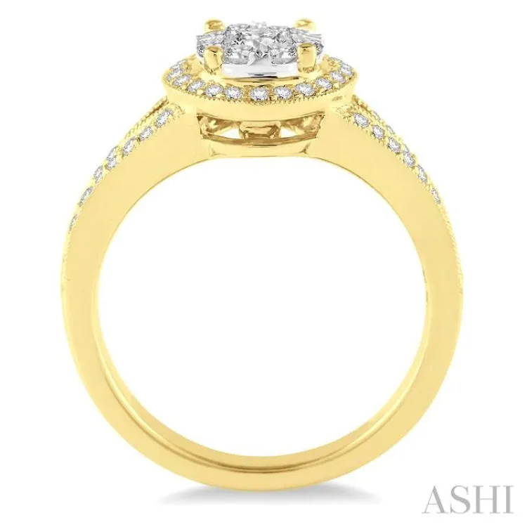 5/8 Ctw Lovebright Round Cut Diamond Engagement Ring in 14K Yellow and White Gold