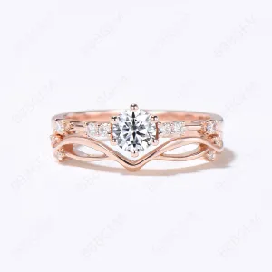 5mm Round Moissanite Engagement Ring Curved Bridal Ring Set