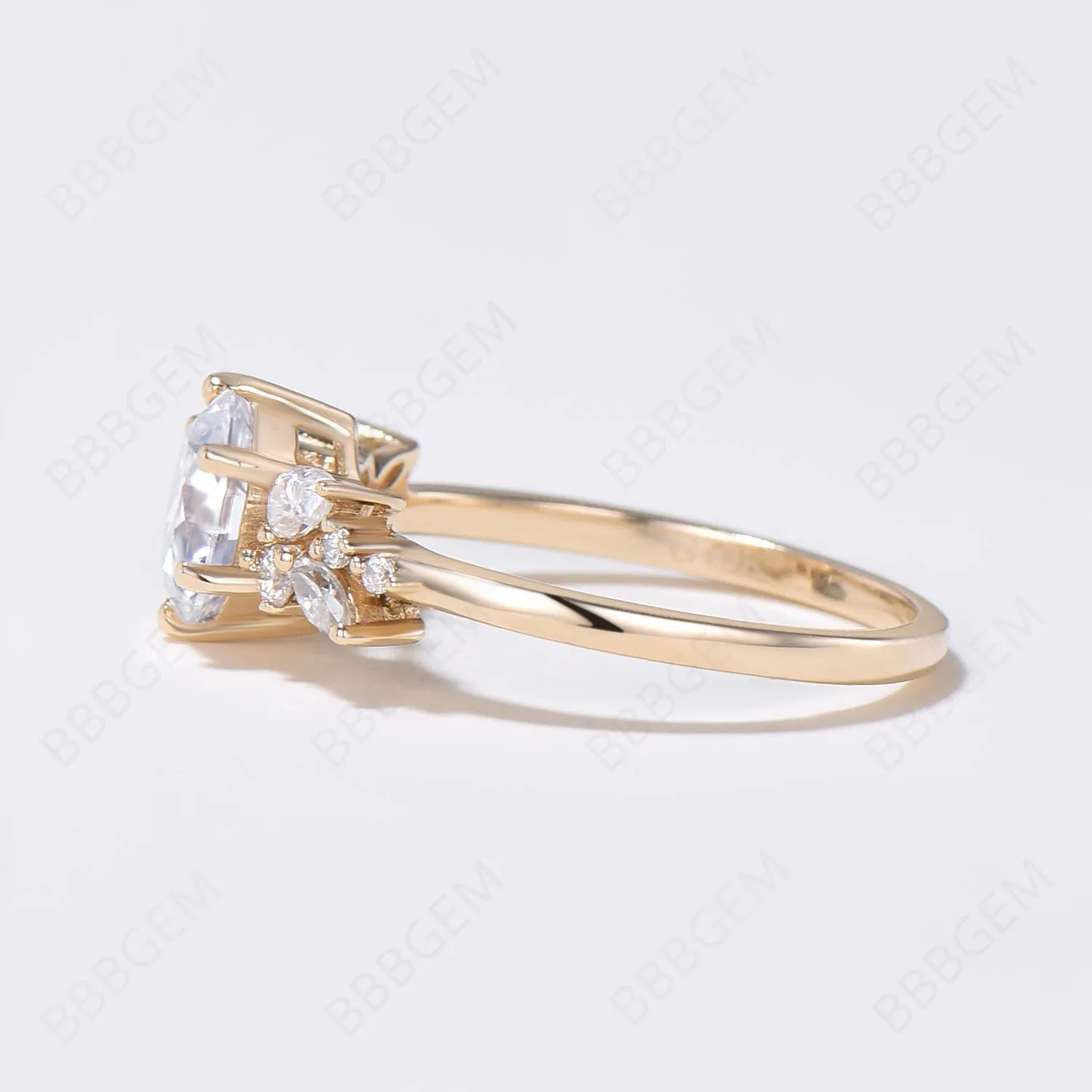 7mm Round Moissanite Ring Yellow Gold Cluster Promise Ring