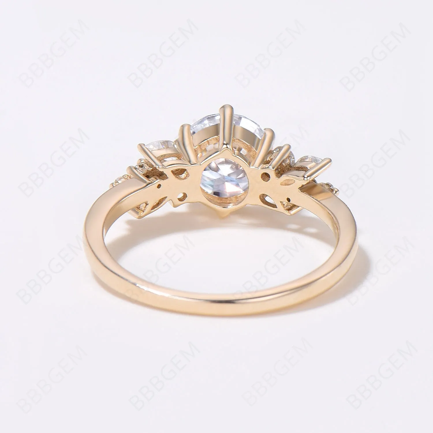 7mm Round Moissanite Ring Yellow Gold Cluster Promise Ring