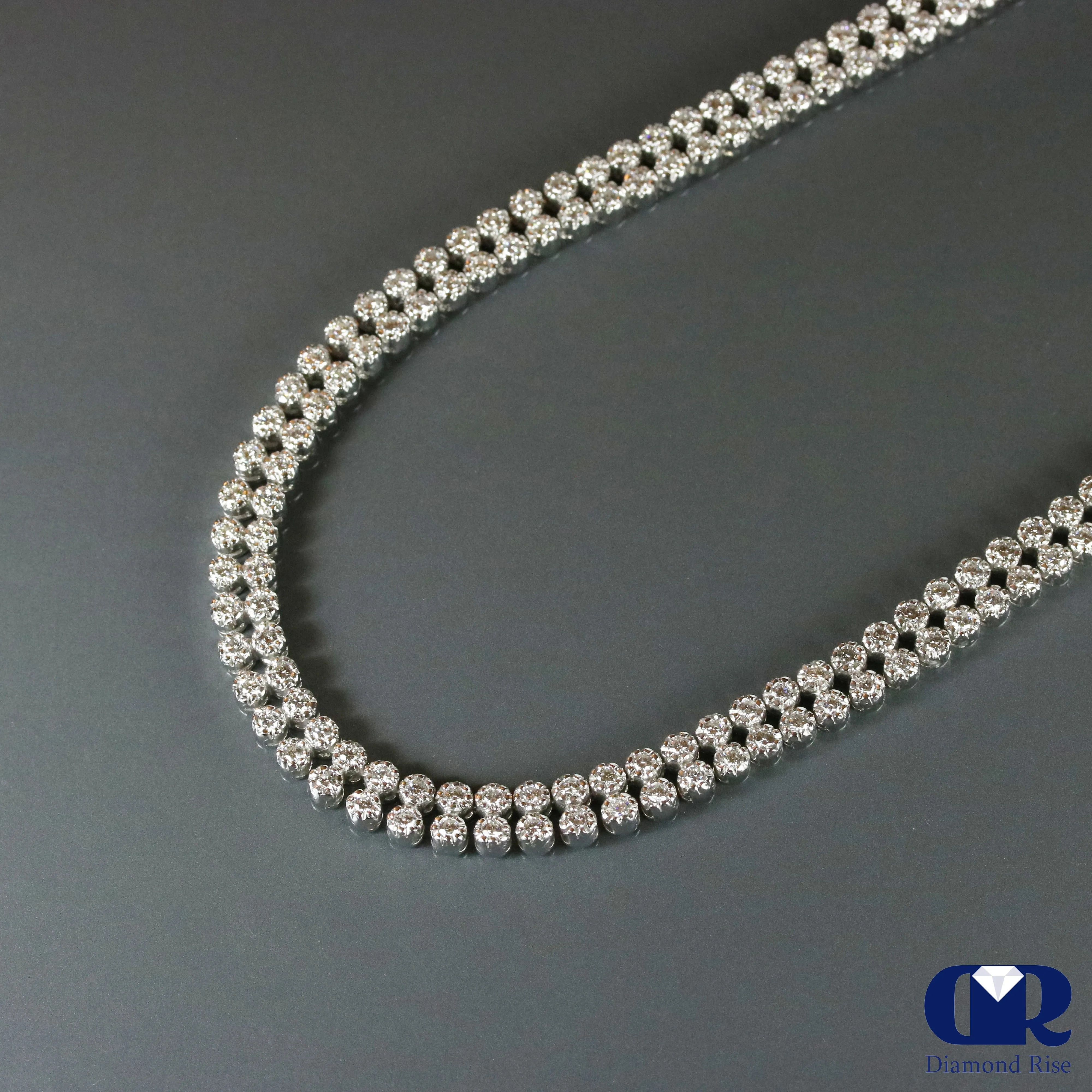 9.12 Ct Diamond Double Row Tennis Necklace In 14K White Gold