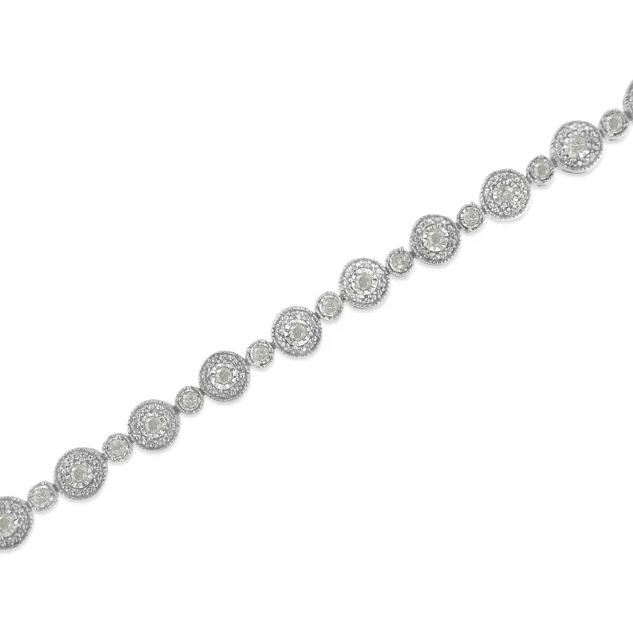 .925 Sterling Silver 1 1/3 cttw Miracle Plate Set Diamond Alternating Link Bracelet (I-J Color, I3 Clarity) -7"