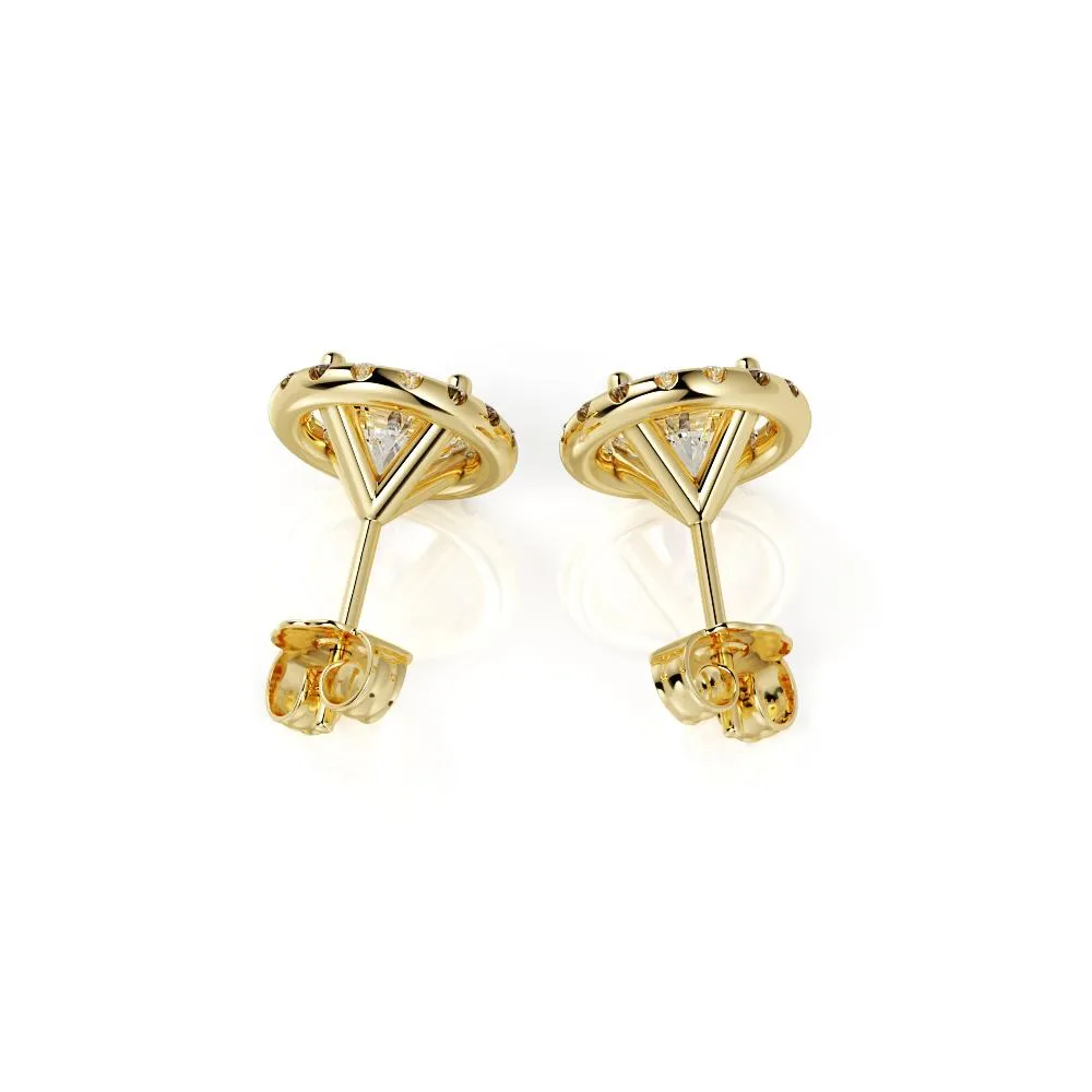 Amber Glow Halo Earrings 2 Natural Diamonds in Yellow Gold