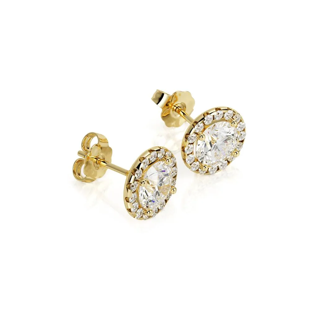 Amber Glow Halo Earrings 2 Natural Diamonds in Yellow Gold