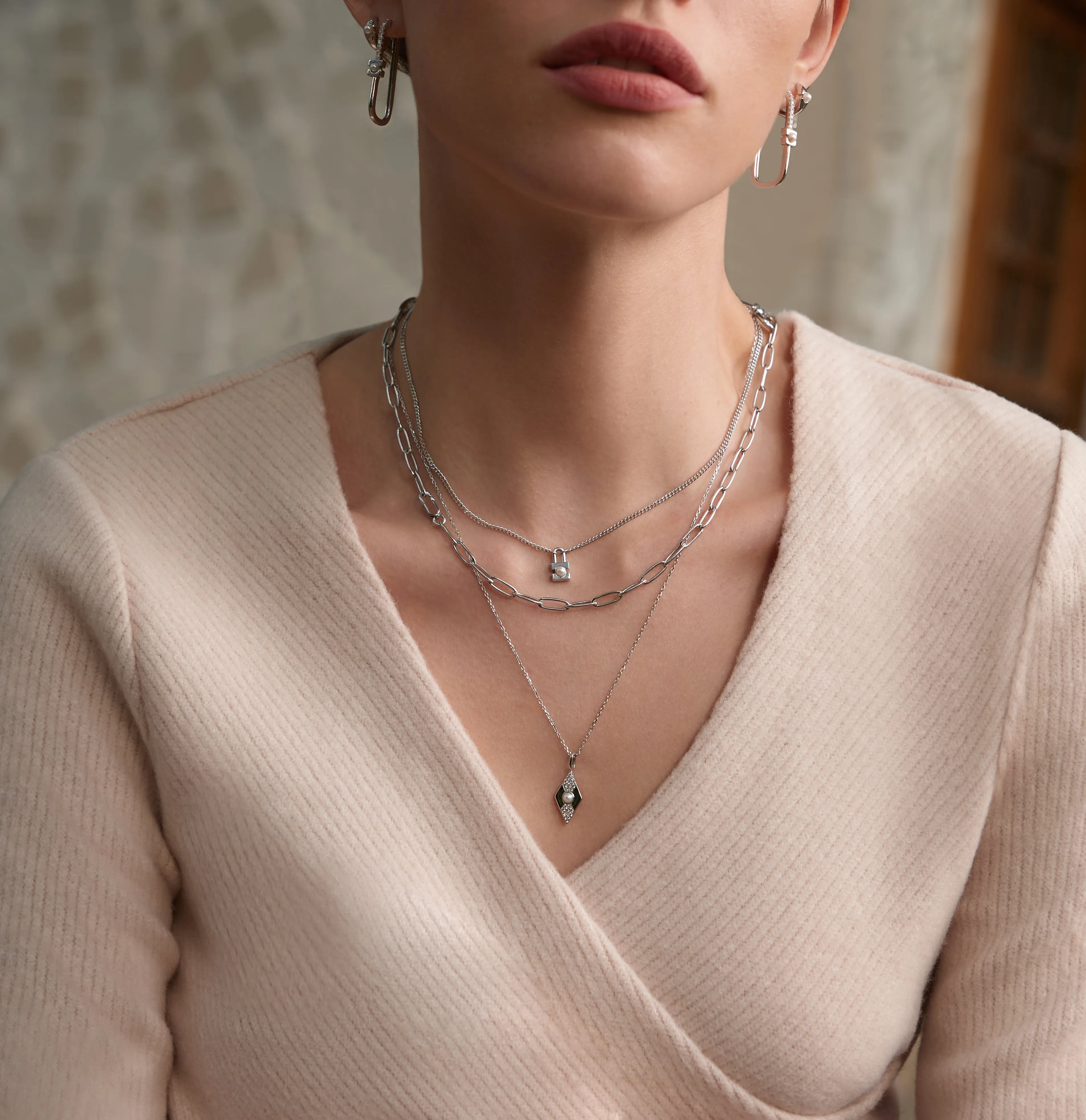 Ania Haie Silver Pearl Geometric Necklace