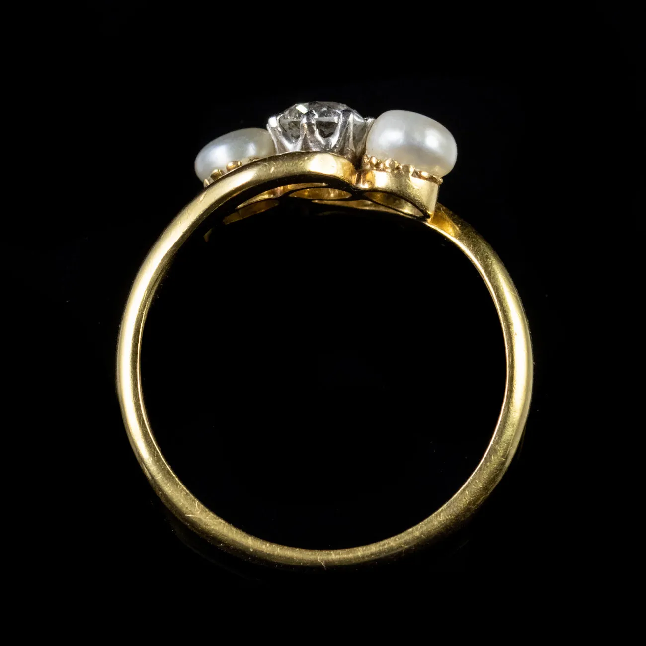 Antique Edwardian 0.50Ct Diamond Pearl Twist Ring 18Ct Gold Circa 1905