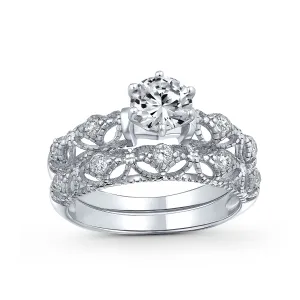 Antique Style Cocktail Statement Ring with Milgrain CZ Solitaire Sterling Silver