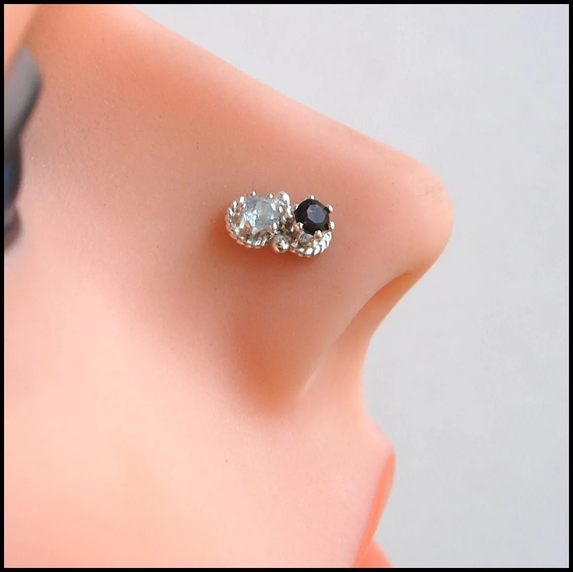 Aquamarine and Topaz Double Bling Nose Stud