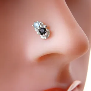 Aquamarine and Topaz Double Bling Nose Stud