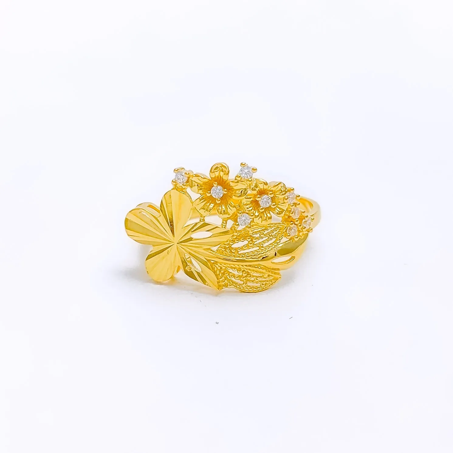 Attractive Floral Bouquet 22K Gold CZ Ring