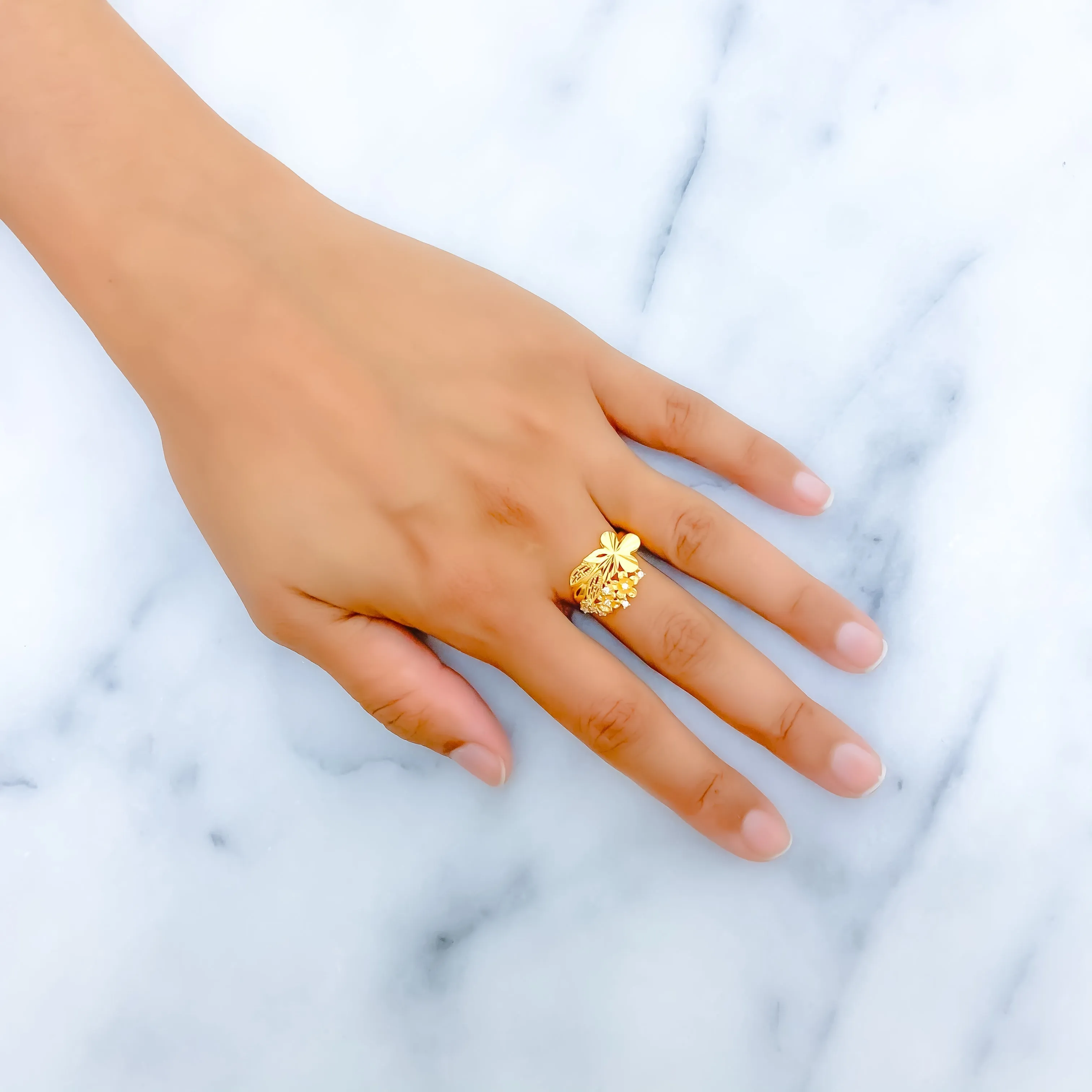 Attractive Floral Bouquet 22K Gold CZ Ring