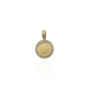 Baguette & Round Diamond Round Memorial Picture Pendant (14K)