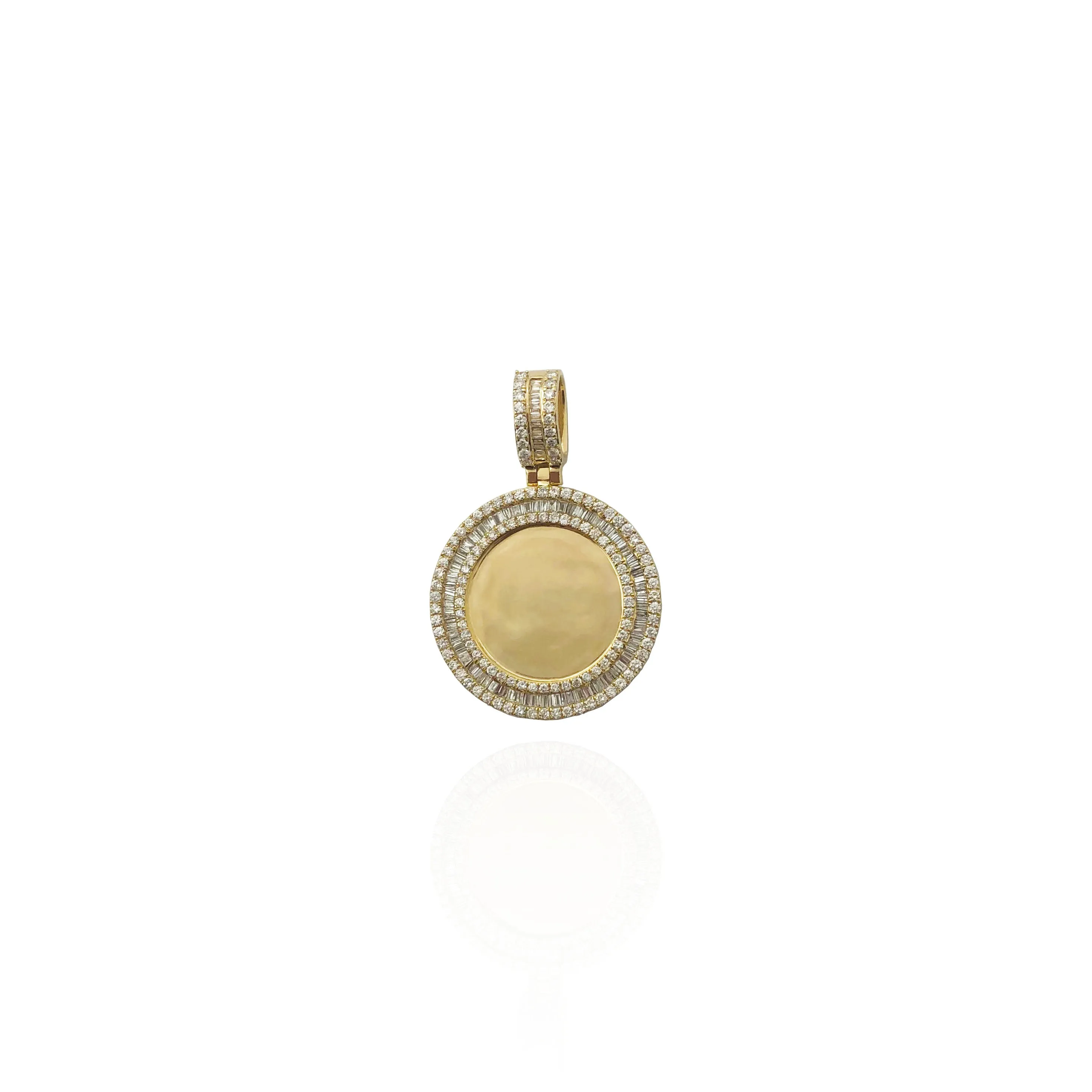 Baguette & Round Diamond Round Memorial Picture Pendant (14K)