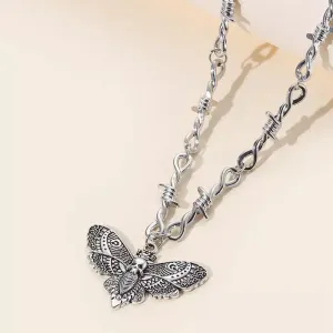 Barbed Wire Moth Skull Necklace