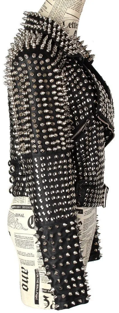 Black Heavily-Studded Faux-Leather Motorcycle Jacket