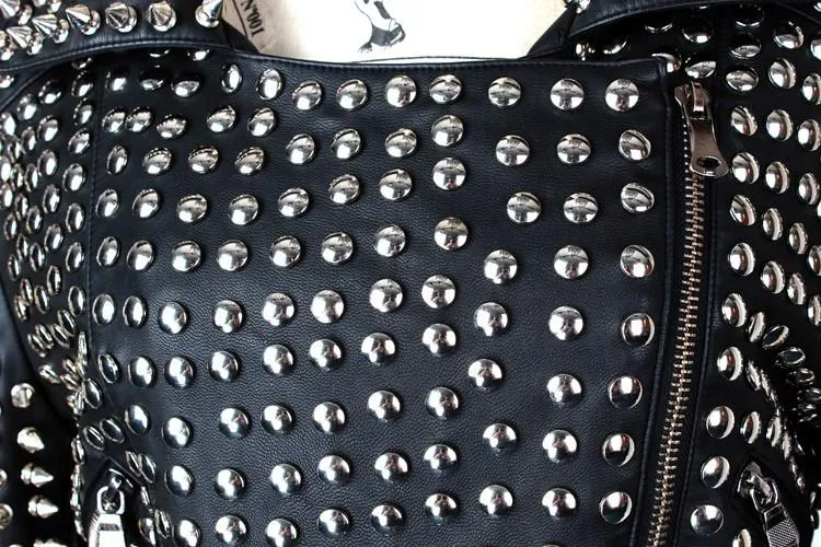 Black Heavily-Studded Faux-Leather Motorcycle Jacket