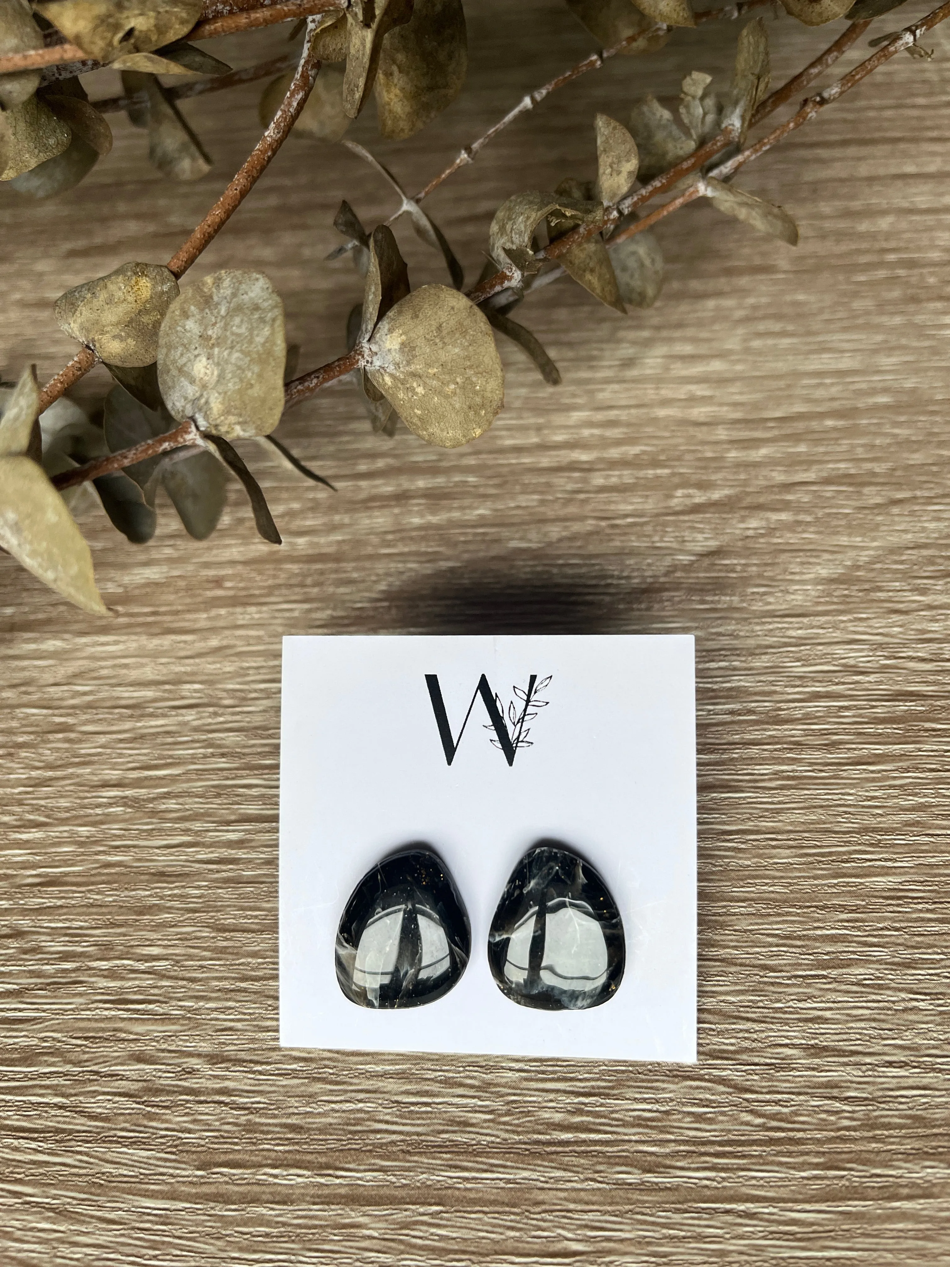 Black Quartz Pebble stud