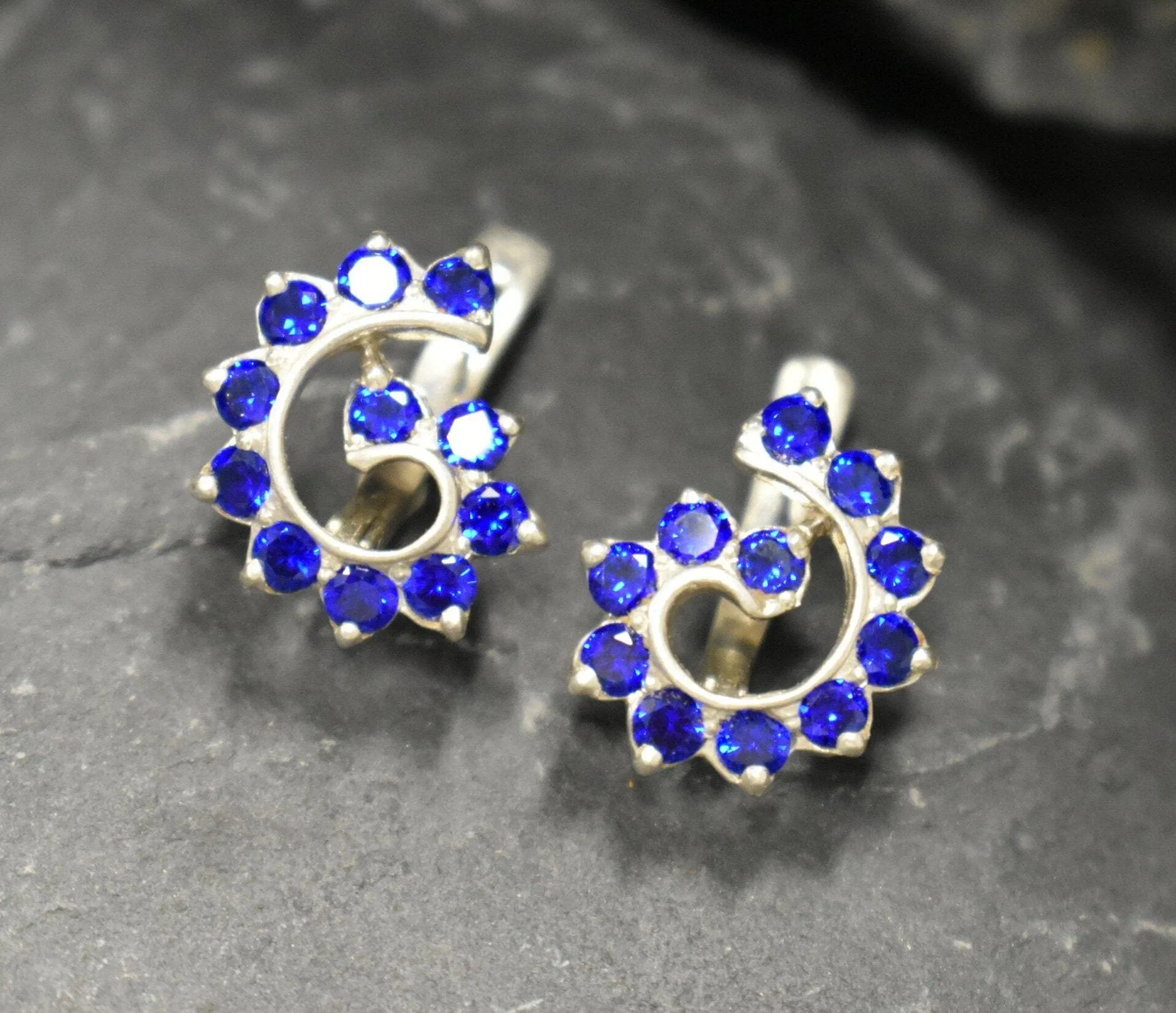 Blue Swirl Earrings - Spiral Sapphire Earrings - Vintage Statement Earrings