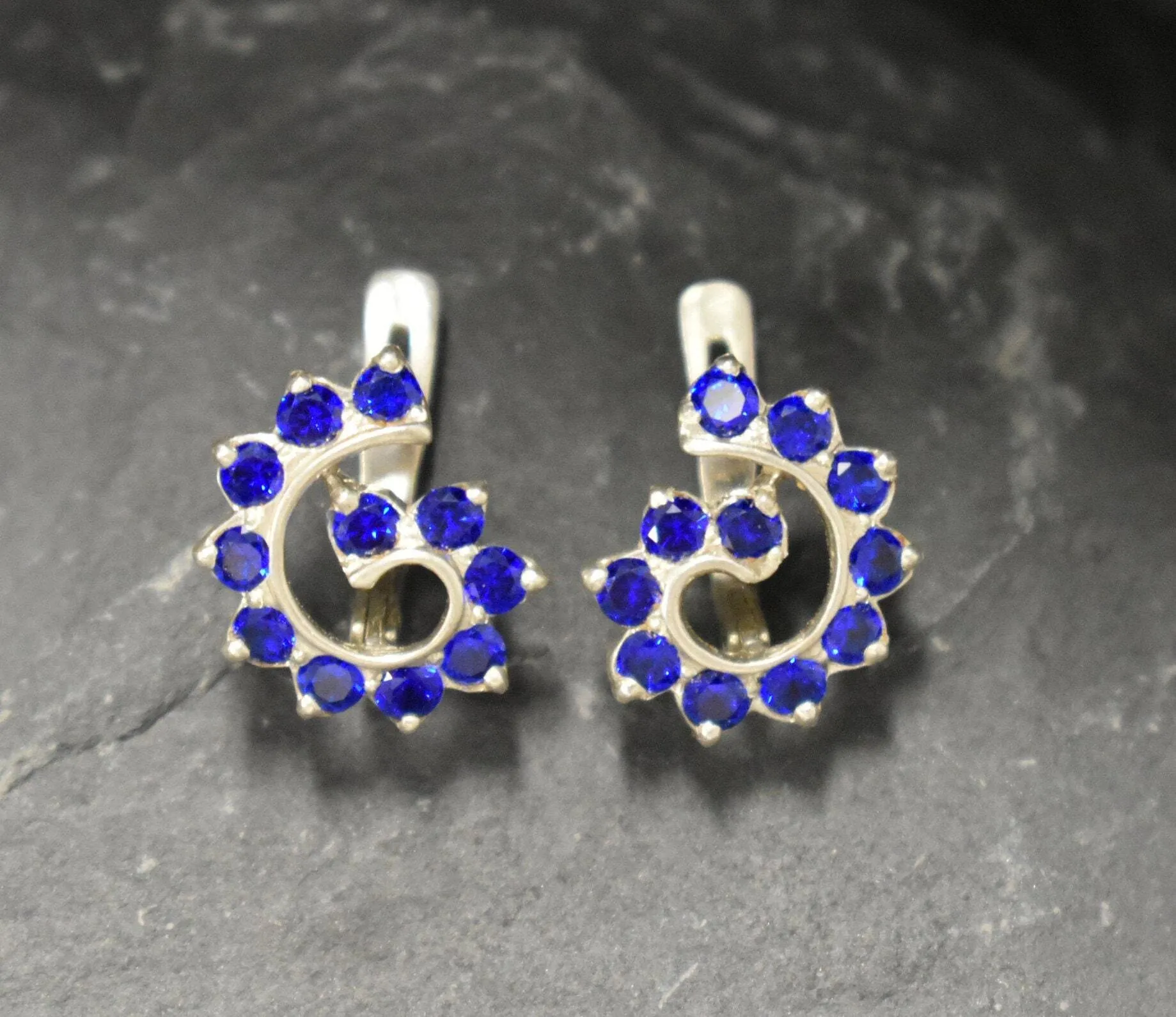 Blue Swirl Earrings - Spiral Sapphire Earrings - Vintage Statement Earrings