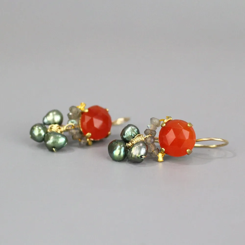 Carnelian Labradorite Clover Earrings