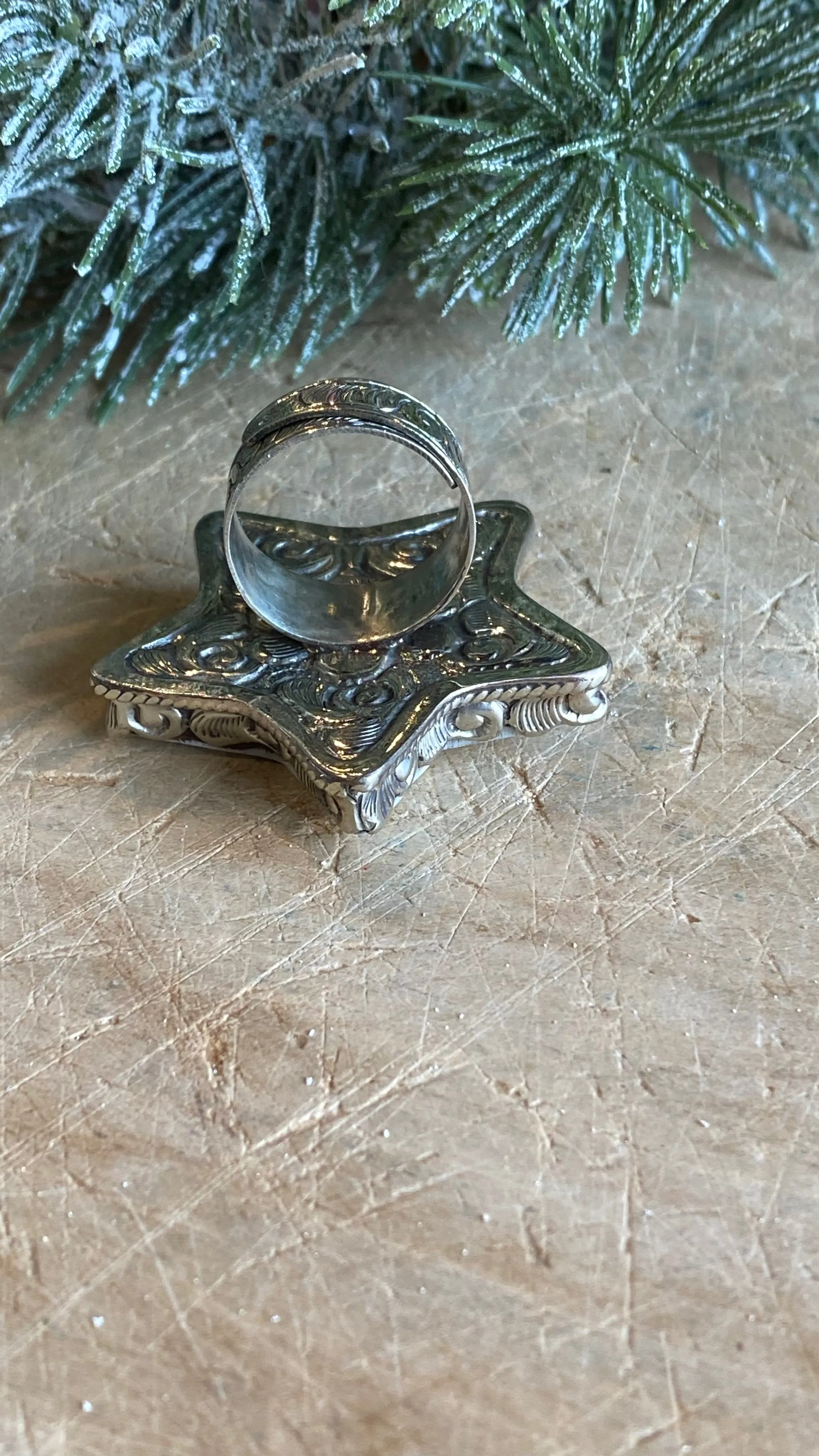 Carved Bone Big Star Ring