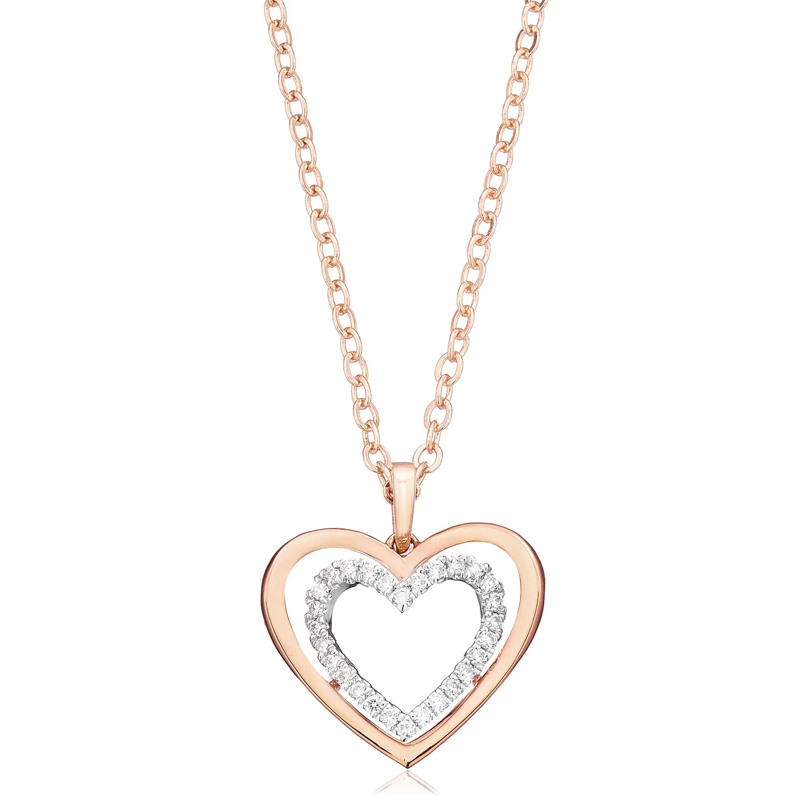 Celebration 9ct Rose & White Gold with Round Brilliant Cut 0.14 CARAT tw of Lab Grown Diamonds Heart Pendants