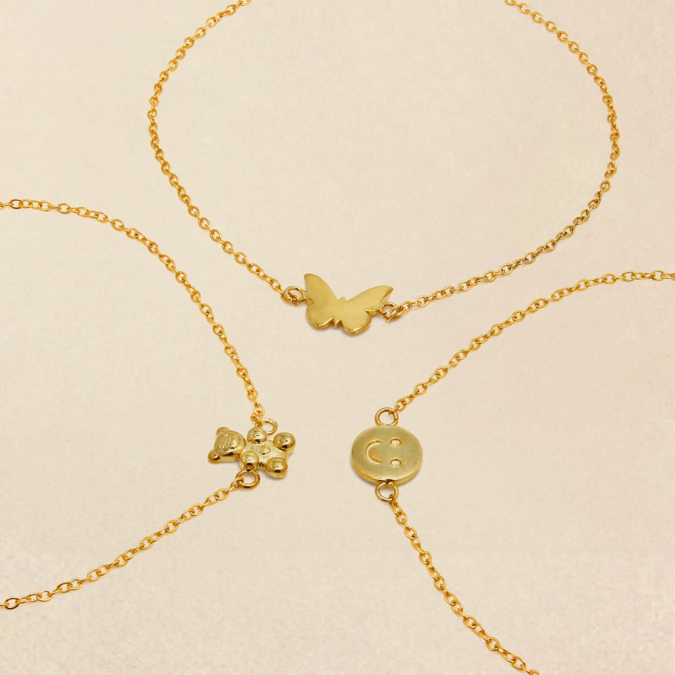 Children's Butterfly Friendship Bracelets - Yellow Gold