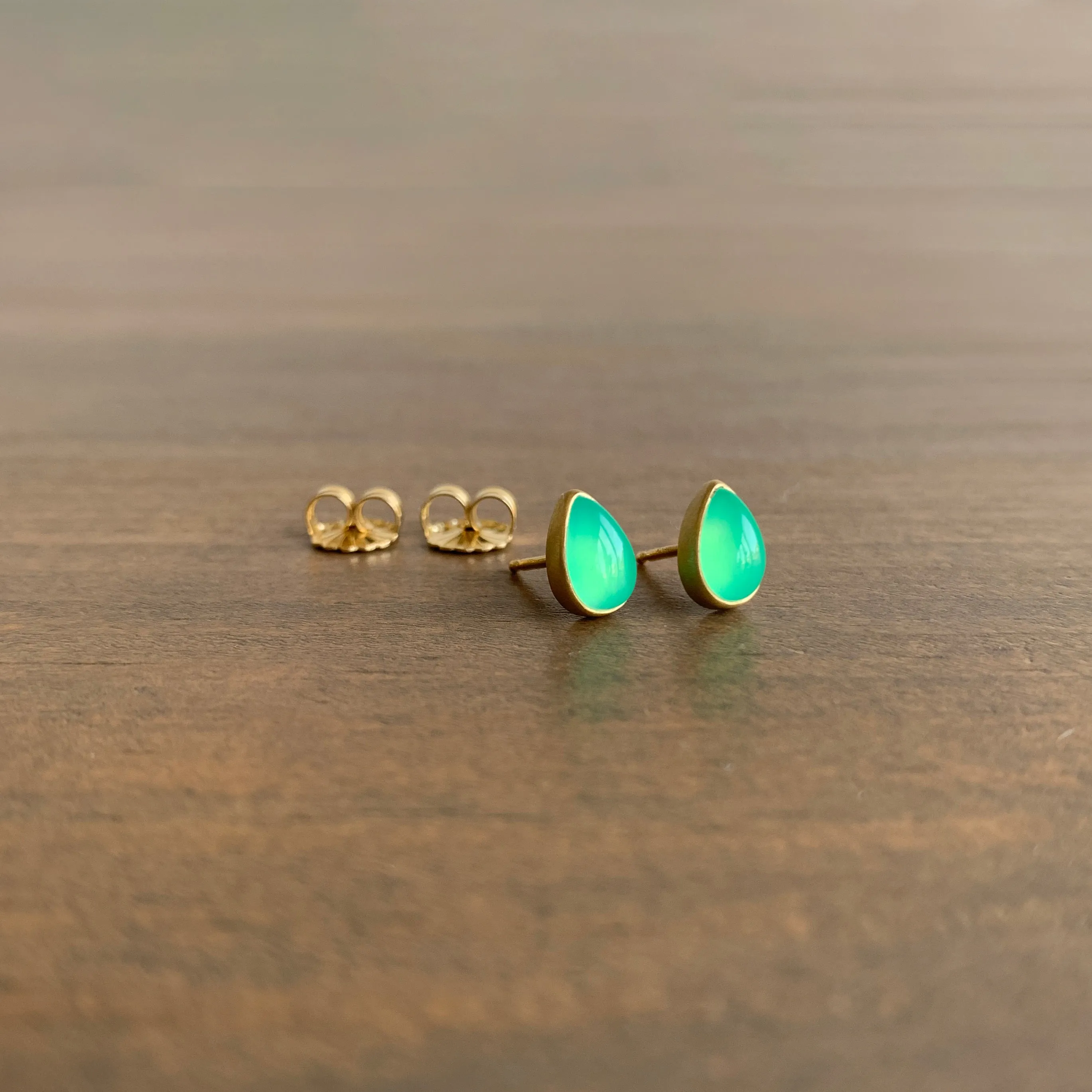 Chrysoprase Teardrop Stud Earrings