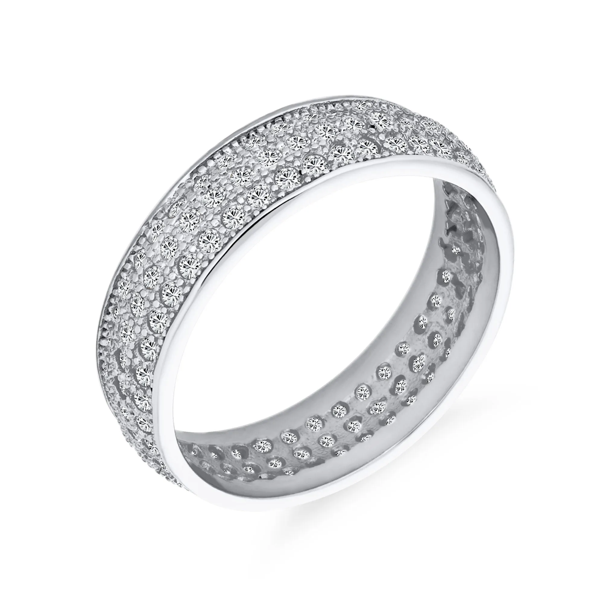 Classic Cocktail Statement Ring: 3 Row CZ Pave Bridal Eternity Band 14K Gold Plated