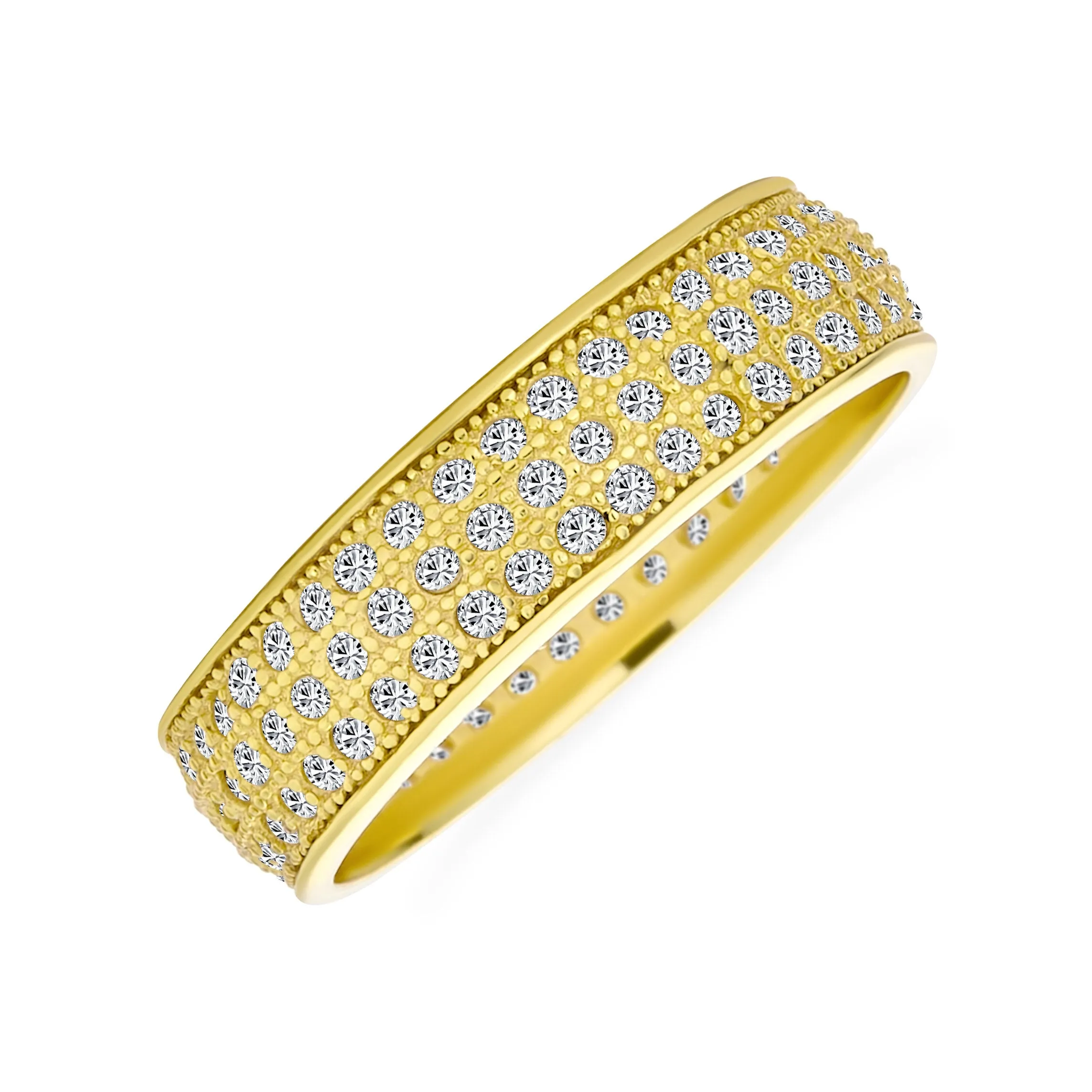 Classic Cocktail Statement Ring: 3 Row CZ Pave Bridal Eternity Band 14K Gold Plated