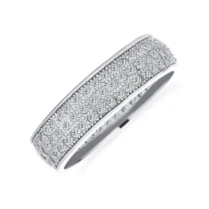 Classic Cocktail Statement Ring: 3 Row CZ Pave Bridal Eternity Band 14K Gold Plated