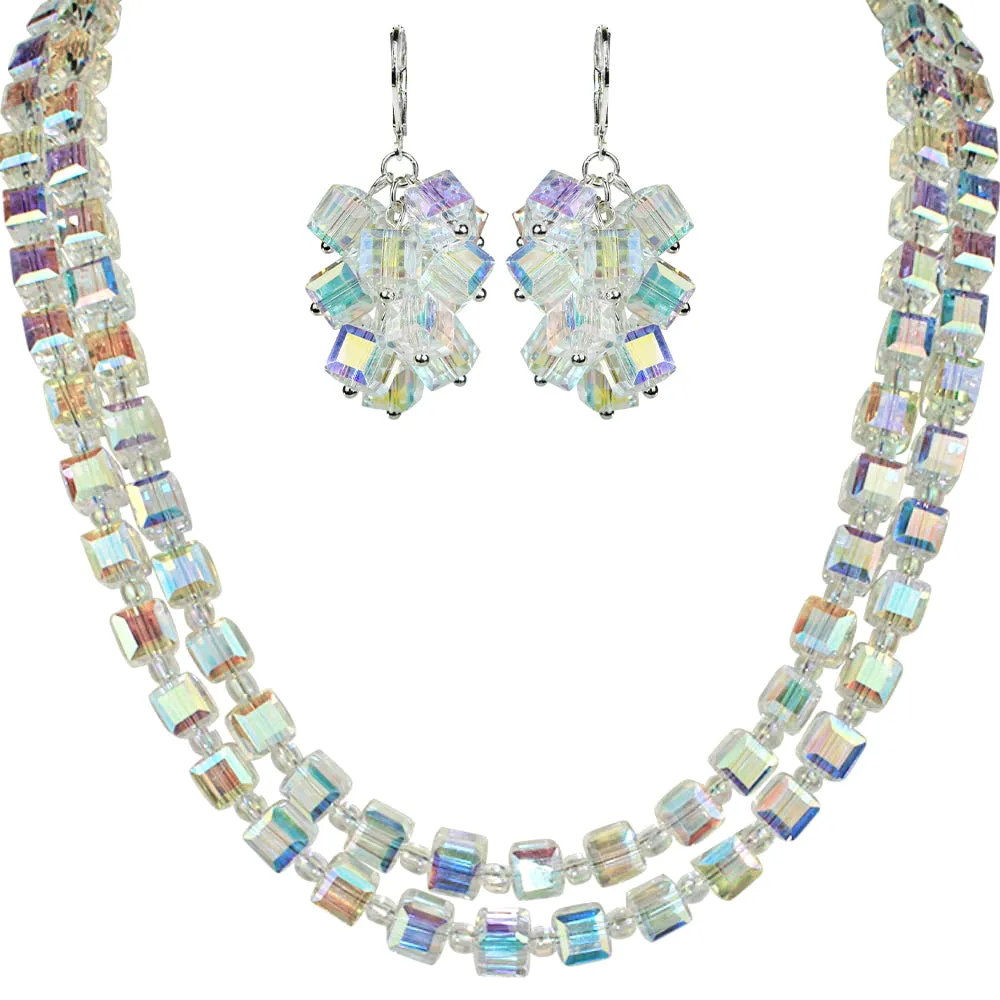 Crystal Ice Necklace & Earrings Set (Sterling Silvertone/Crystal AB)