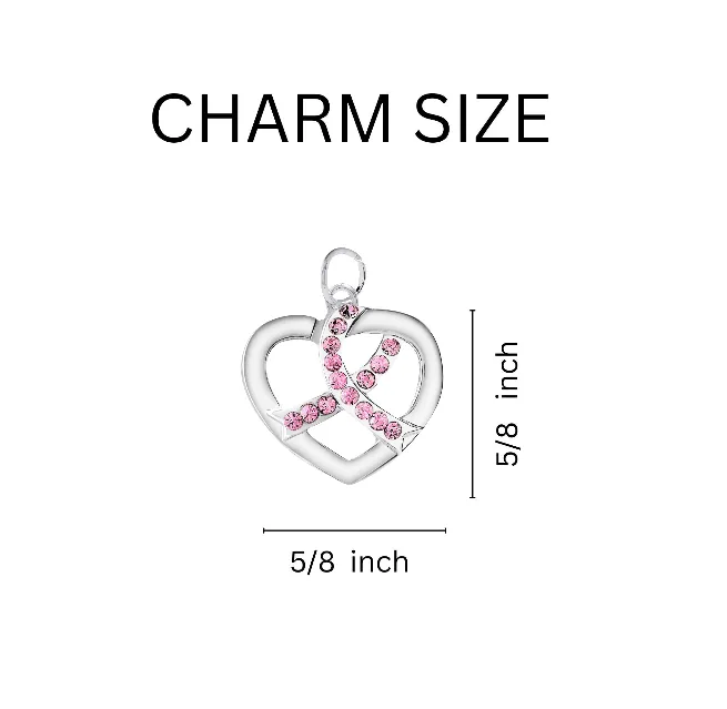 Crystal Pink Ribbon Silver Heart Necklaces