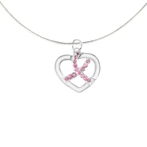 Crystal Pink Ribbon Silver Heart Necklaces