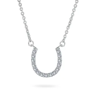 CZ Pave Cubic Zirconia Horseshoe Pendant Necklace 14K Gold Plated Silver