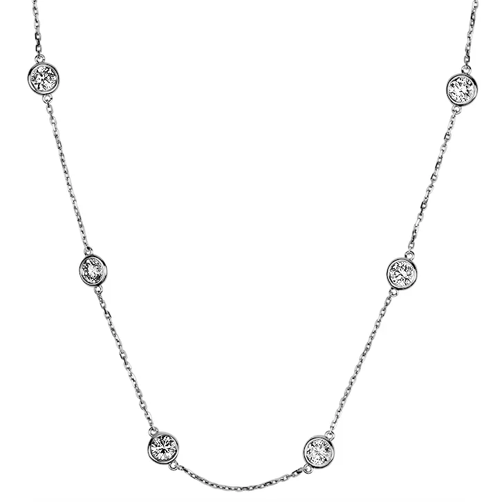 David Weisz 18K White Gold Diamond By The Yard Bezel Necklace - 4.02ctw